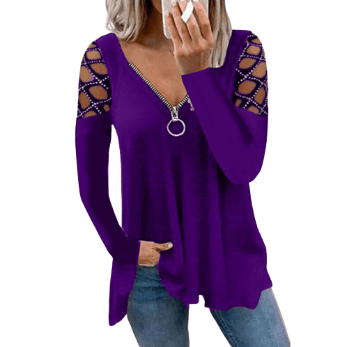 Women's V-neck Hollow-sleeve Rhinestone Casual Top