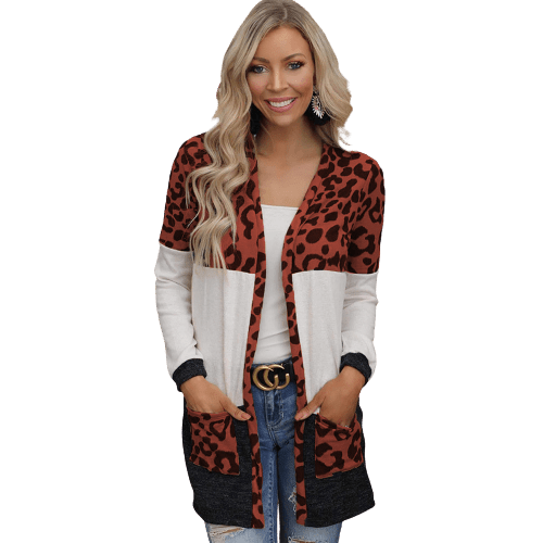 Leopard Print Knitted Jacket Top Women