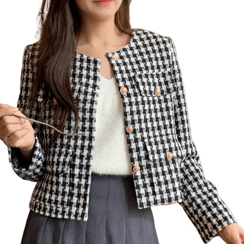 Tartan Short Jacket Crop Top For Women